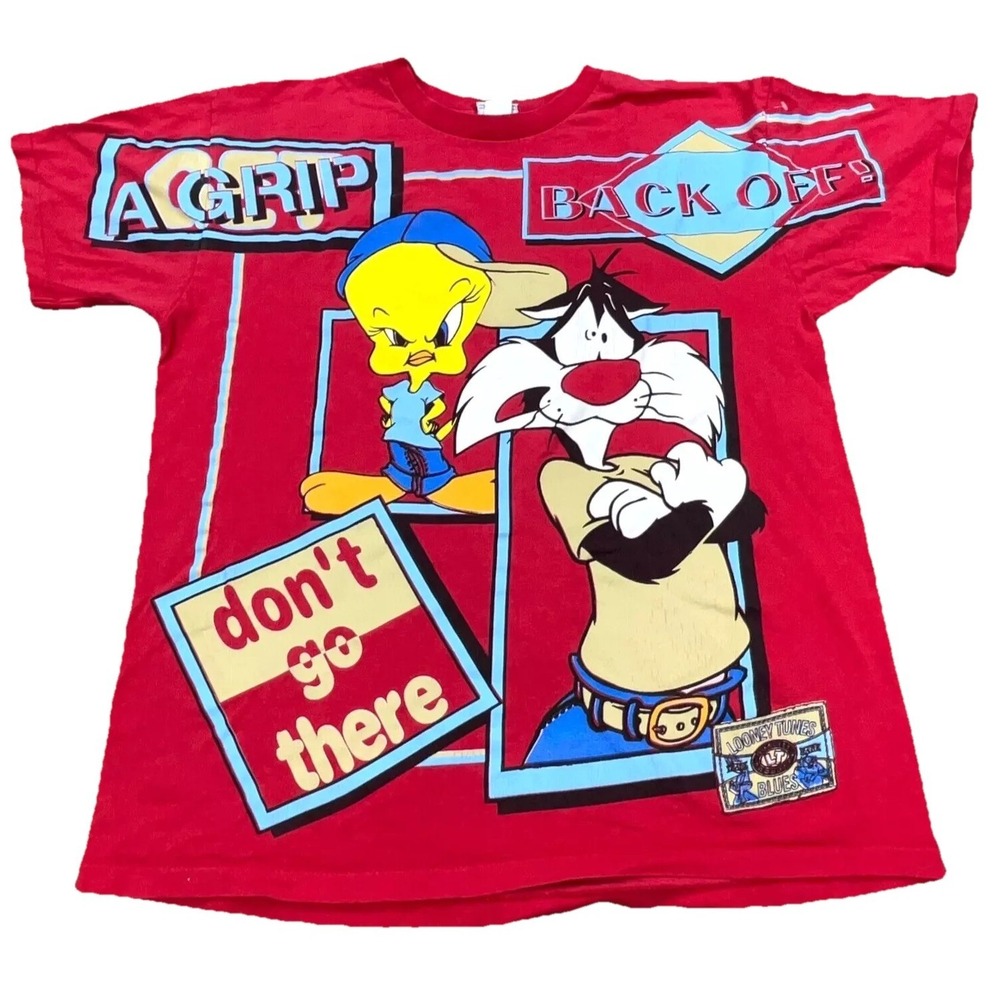 Vintage Looney Tunes Shirt Men XL All Over Print Tweety Bird Rap Tee Hip Hop